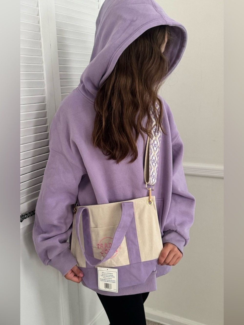 Trader Joe’s Canvas Tote - Lavender with adjustable Crossbody Strap.